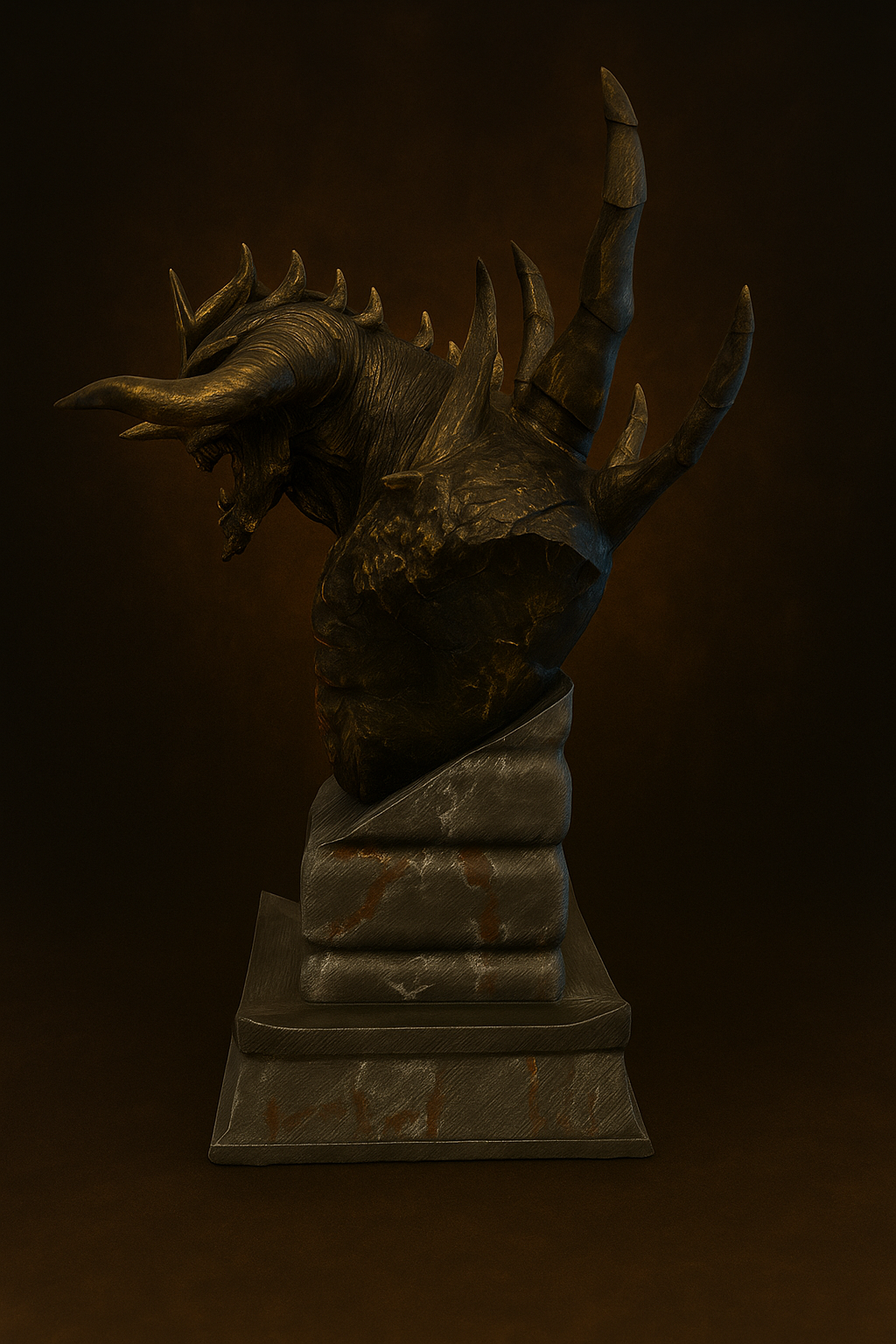Demon Lord Bust – Handcrafted Gothic Sculpture | The Black Sun Forge Collection