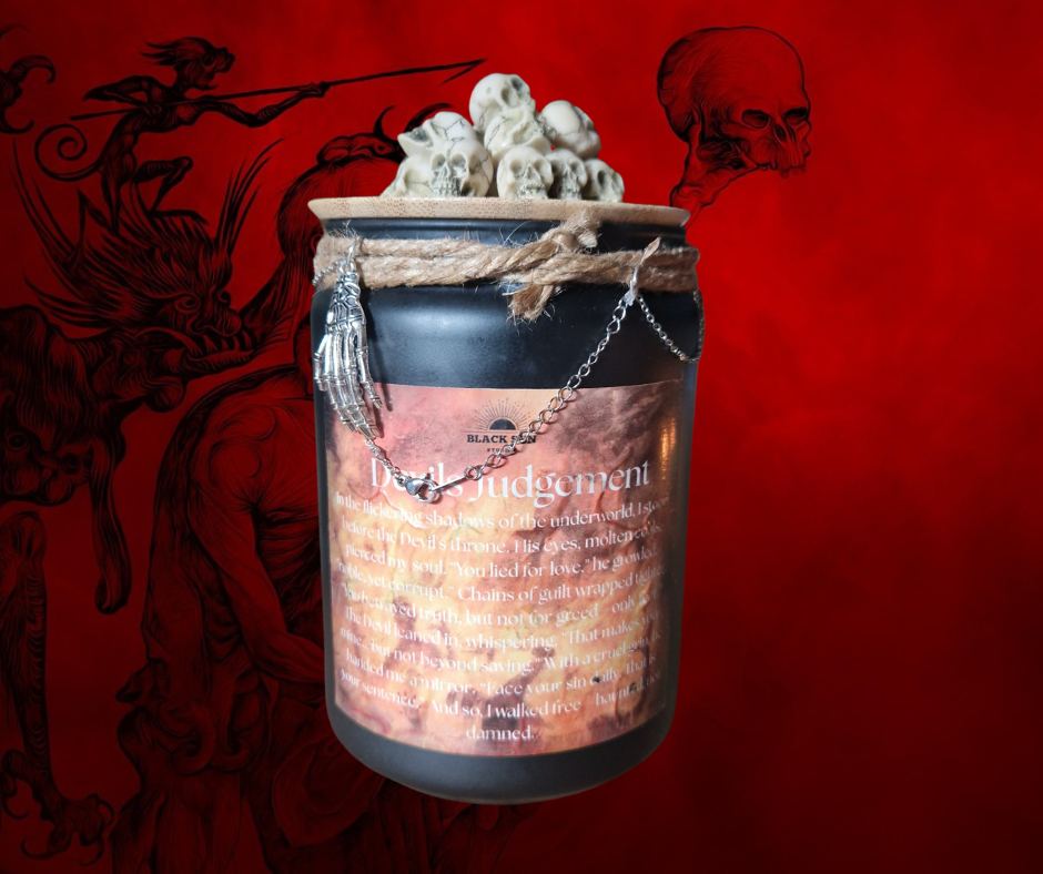 Devil’s Judgement – 40oz Fantasy Soy Wax Candle | Strong Scented | Handmade with Cotton Wicks