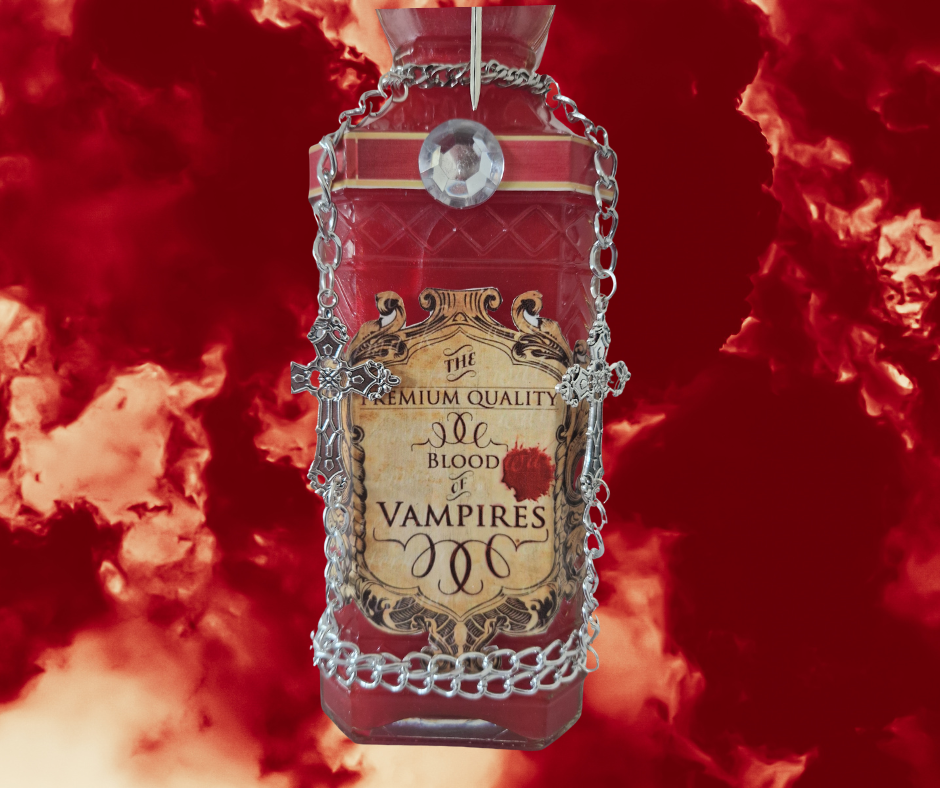 Premium Quality Blood of Vampires Potion Bottle with Sparkling Gems & Silver Crosses