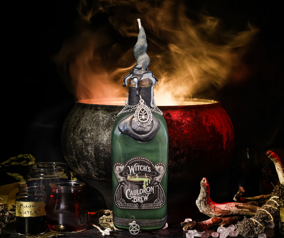 Witches Cauldron Brew Shimmering Potion Bottle with Witchy Charms & Wax Seal