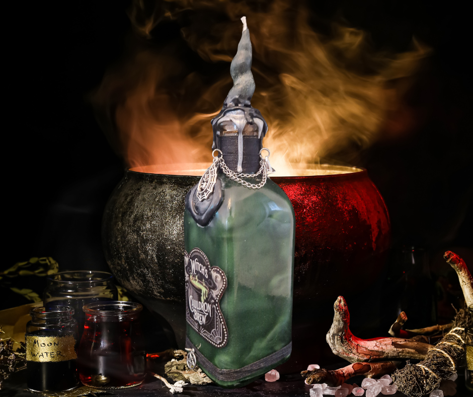 Witches Cauldron Brew Shimmering Potion Bottle with Witchy Charms & Wax Seal
