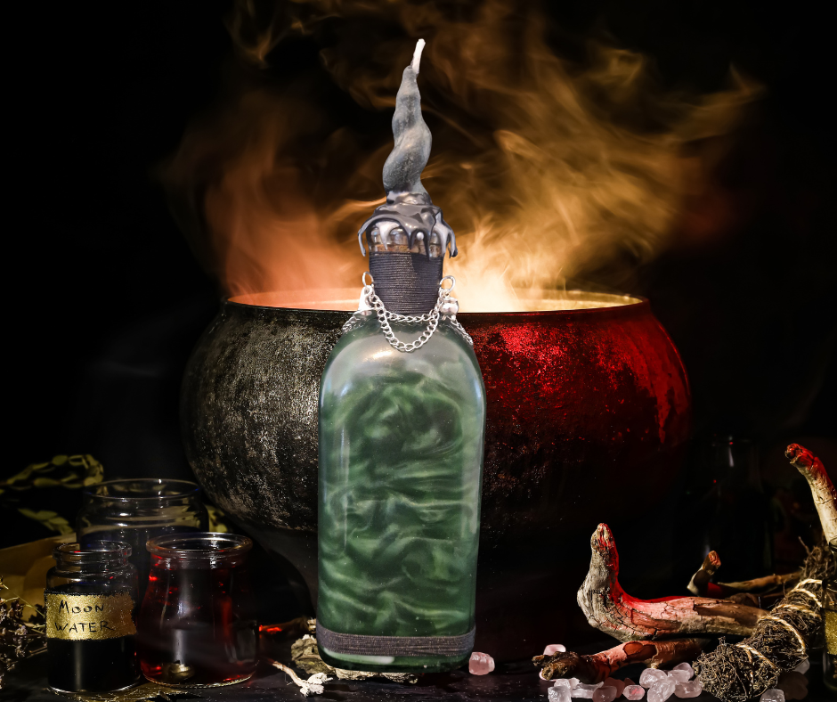Witches Cauldron Brew Shimmering Potion Bottle with Witchy Charms & Wax Seal