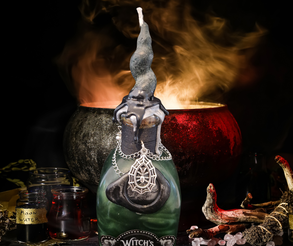 Witches Cauldron Brew Shimmering Potion Bottle with Witchy Charms & Wax Seal