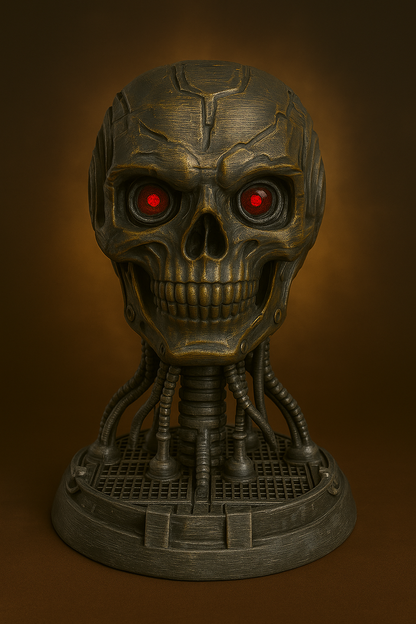 Mech Reaper Bust – Cybernetic Skull Sculpture | The Black Sun Forge