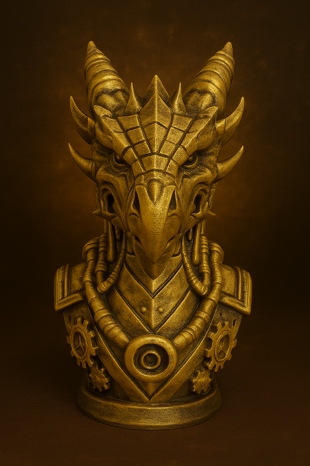 Aurum Draconis Bust – Steampunk Dragon Sculpture | The Black Sun Forge