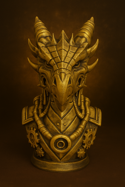 Aurum Draconis Bust – Steampunk Dragon Sculpture | The Black Sun Forge