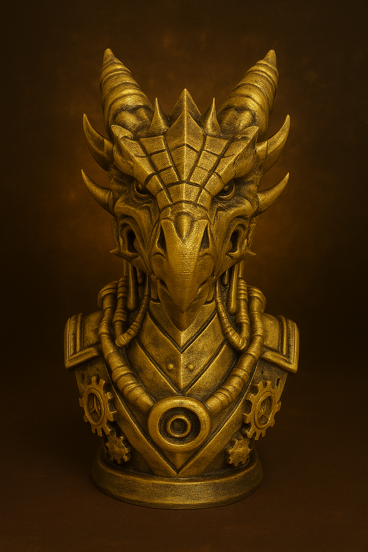 Aurum Draconis Bust – Steampunk Dragon Sculpture | The Black Sun Forge