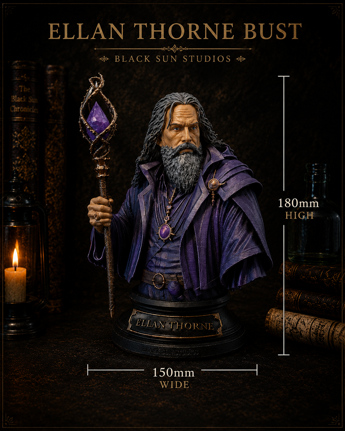Elian Thorne Bust | Fantasy Mage Collectible | Black Sun Studios