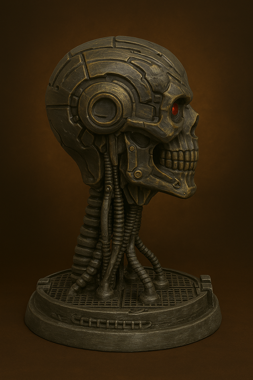 Mech Reaper Bust – Cybernetic Skull Sculpture | The Black Sun Forge