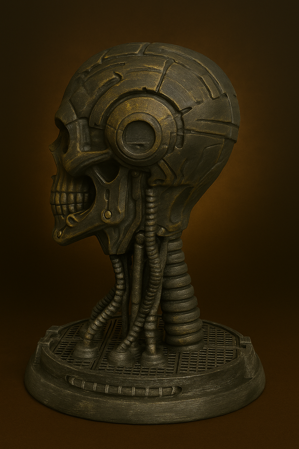 Mech Reaper Bust – Cybernetic Skull Sculpture | The Black Sun Forge