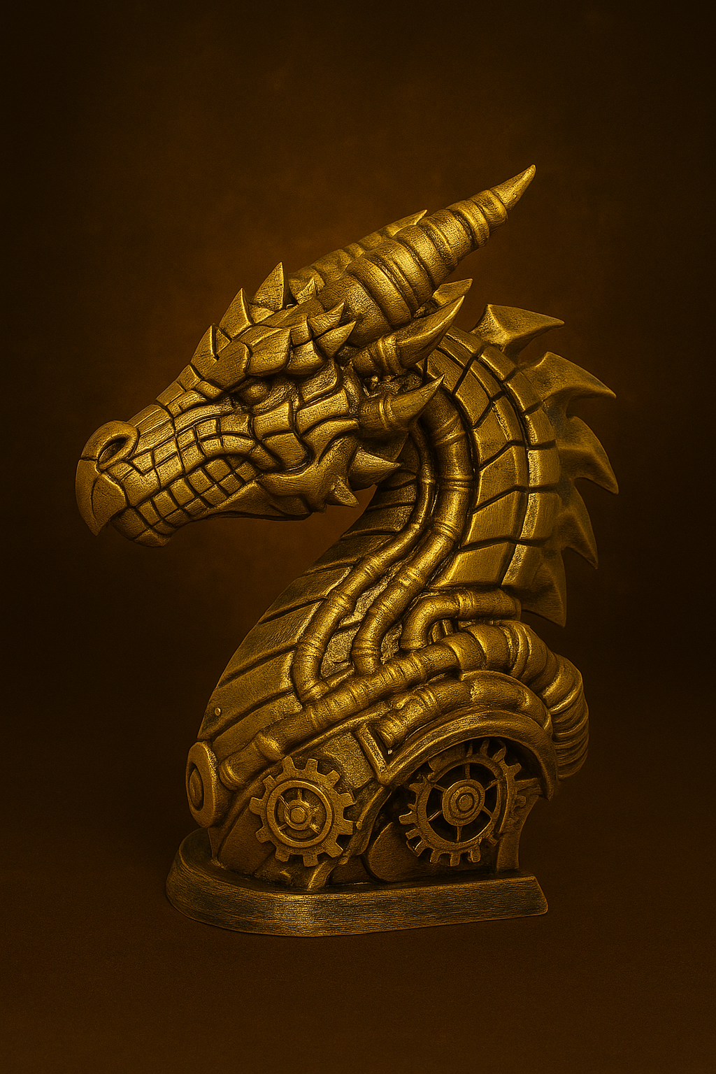 Aurum Draconis Bust – Steampunk Dragon Sculpture | The Black Sun Forge