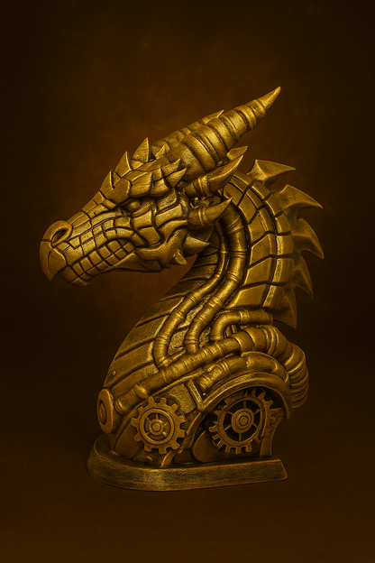 Aurum Draconis Bust – Steampunk Dragon Sculpture | The Black Sun Forge