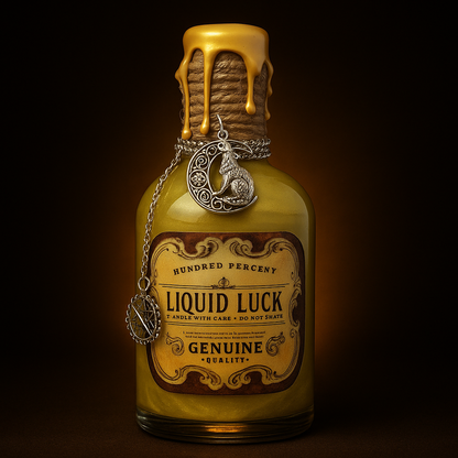 Liquid Luck Potion Bottle with Charms, Wax Seal & Shimmering Liquid