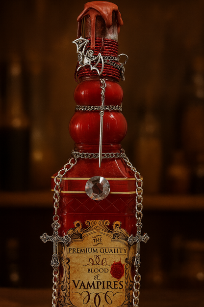 Premium Quality Blood of Vampires Potion Bottle with Sparkling Gems & Silver Crosses