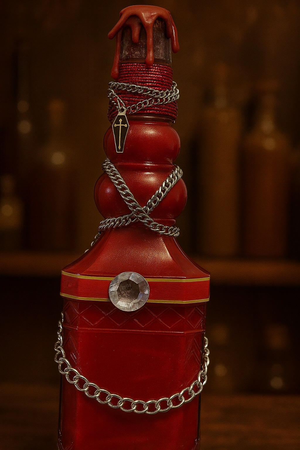 Premium Quality Blood of Vampires Potion Bottle with Sparkling Gems & Silver Crosses
