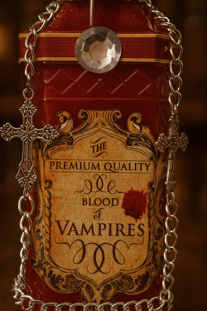 Premium Quality Blood of Vampires Potion Bottle with Sparkling Gems & Silver Crosses