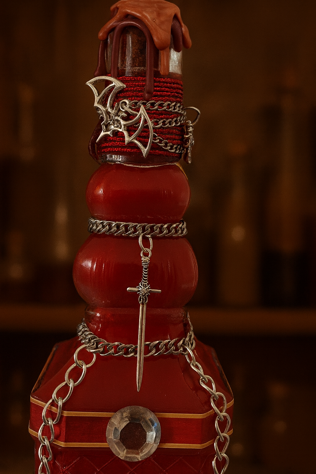 Premium Quality Blood of Vampires Potion Bottle with Sparkling Gems & Silver Crosses