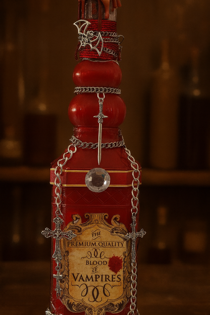Premium Quality Blood of Vampires Potion Bottle with Sparkling Gems & Silver Crosses