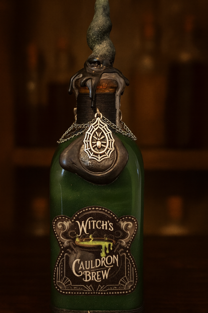 Witches Cauldron Brew Shimmering Potion Bottle with Witchy Charms & Wax Seal