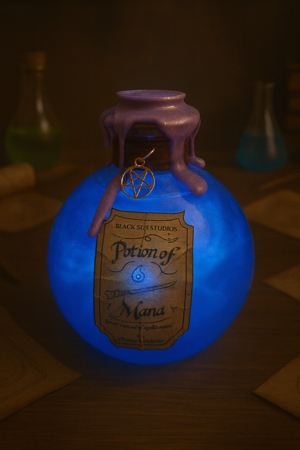 Potion of Mana Shimmering Elixir Bottle with Charms & Wax Seal