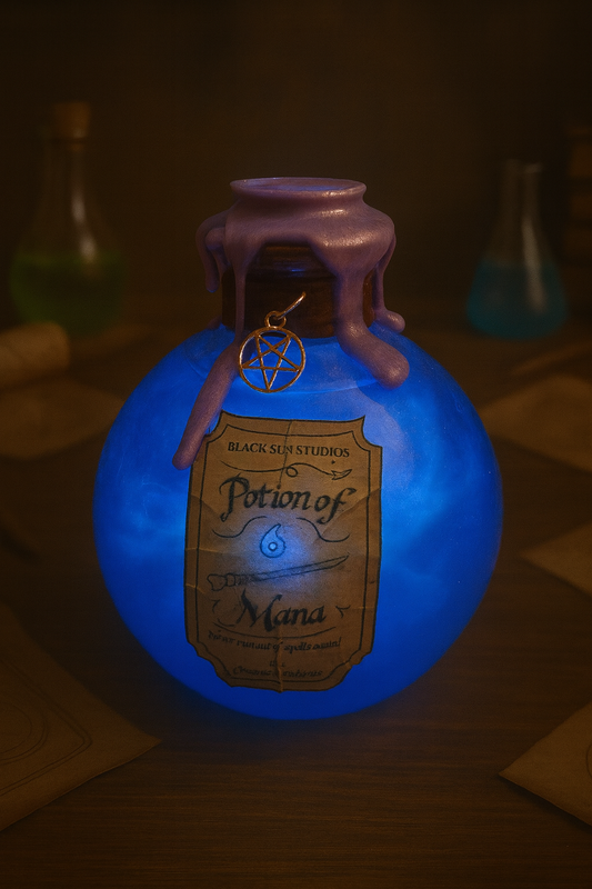 Potion of Mana Shimmering Elixir Bottle with Charms & Wax Seal