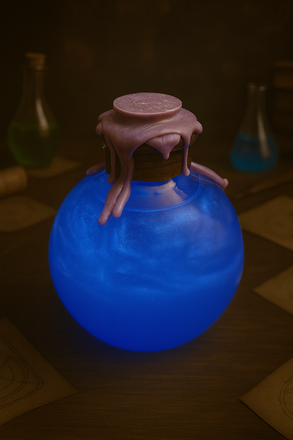 Potion of Mana Shimmering Elixir Bottle with Charms & Wax Seal