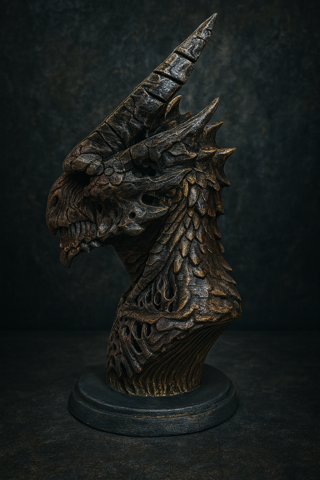 Elder Wyrm Bust – 3D-Printed & Hand-Painted Gothic Dragon Sculpture