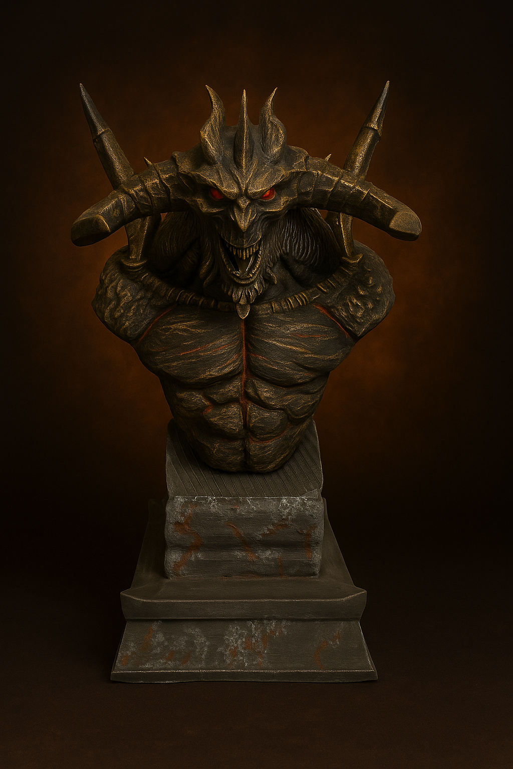 Demon Lord Bust – Handcrafted Gothic Sculpture | The Black Sun Forge Collection