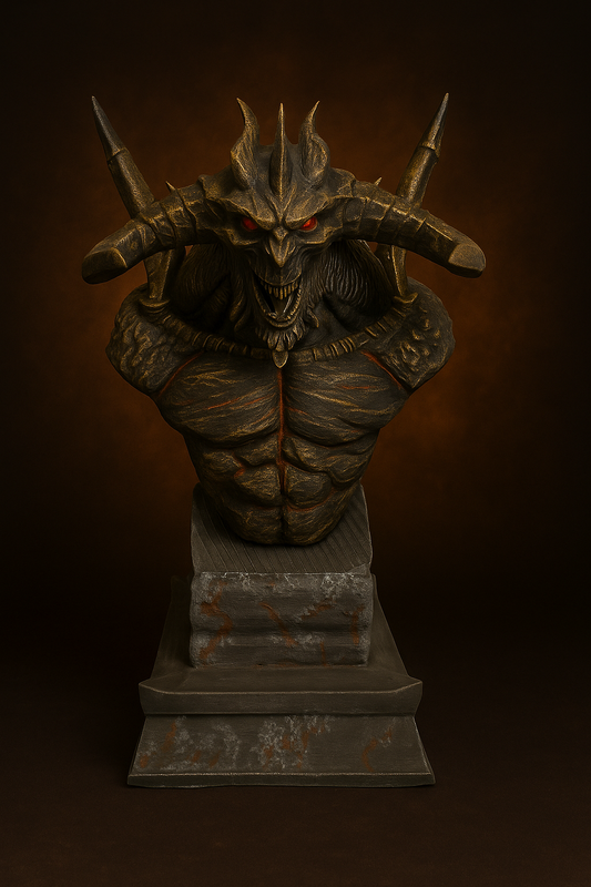 Demon Lord Bust – Handcrafted Gothic Sculpture | The Black Sun Forge Collection