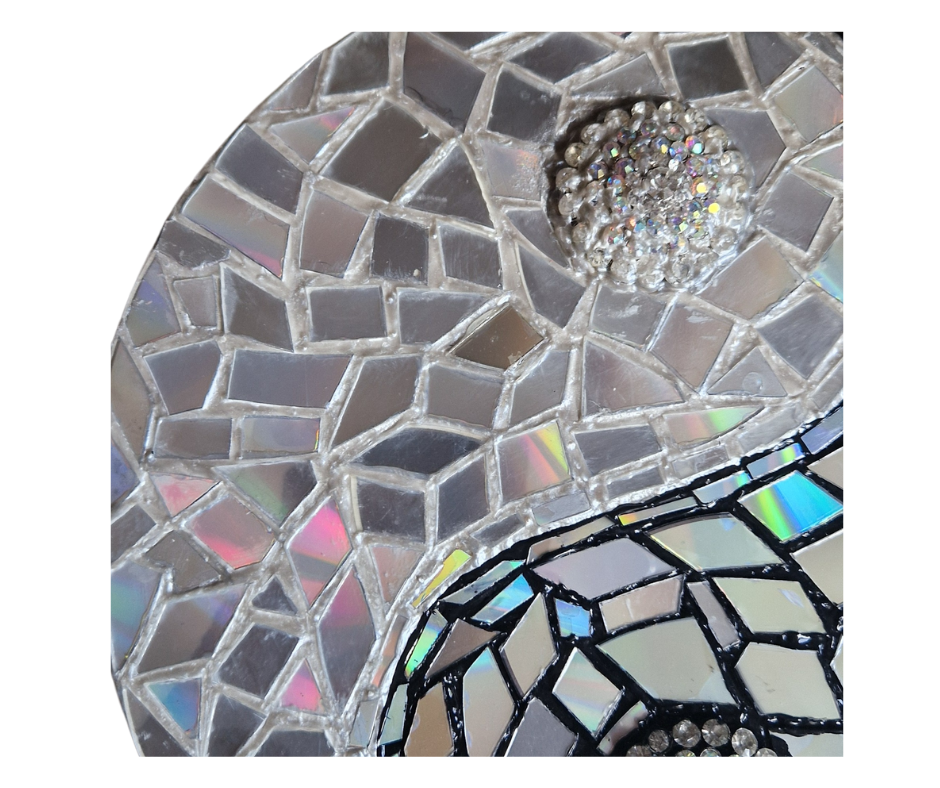 Yin and Yang Shimmer Plaque – Handmade Mosaic Wall Art with Mirror Accents