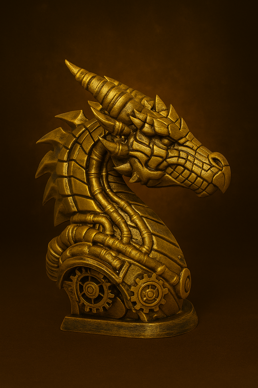 Aurum Draconis Bust – Steampunk Dragon Sculpture | The Black Sun Forge
