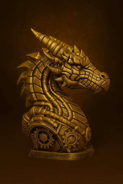Aurum Draconis Bust – Steampunk Dragon Sculpture | The Black Sun Forge