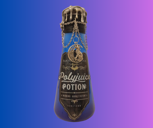 Polyjuice Potion Bottle – Blue-to-Purple Shimmering Elixir with Charms & Wax Seal